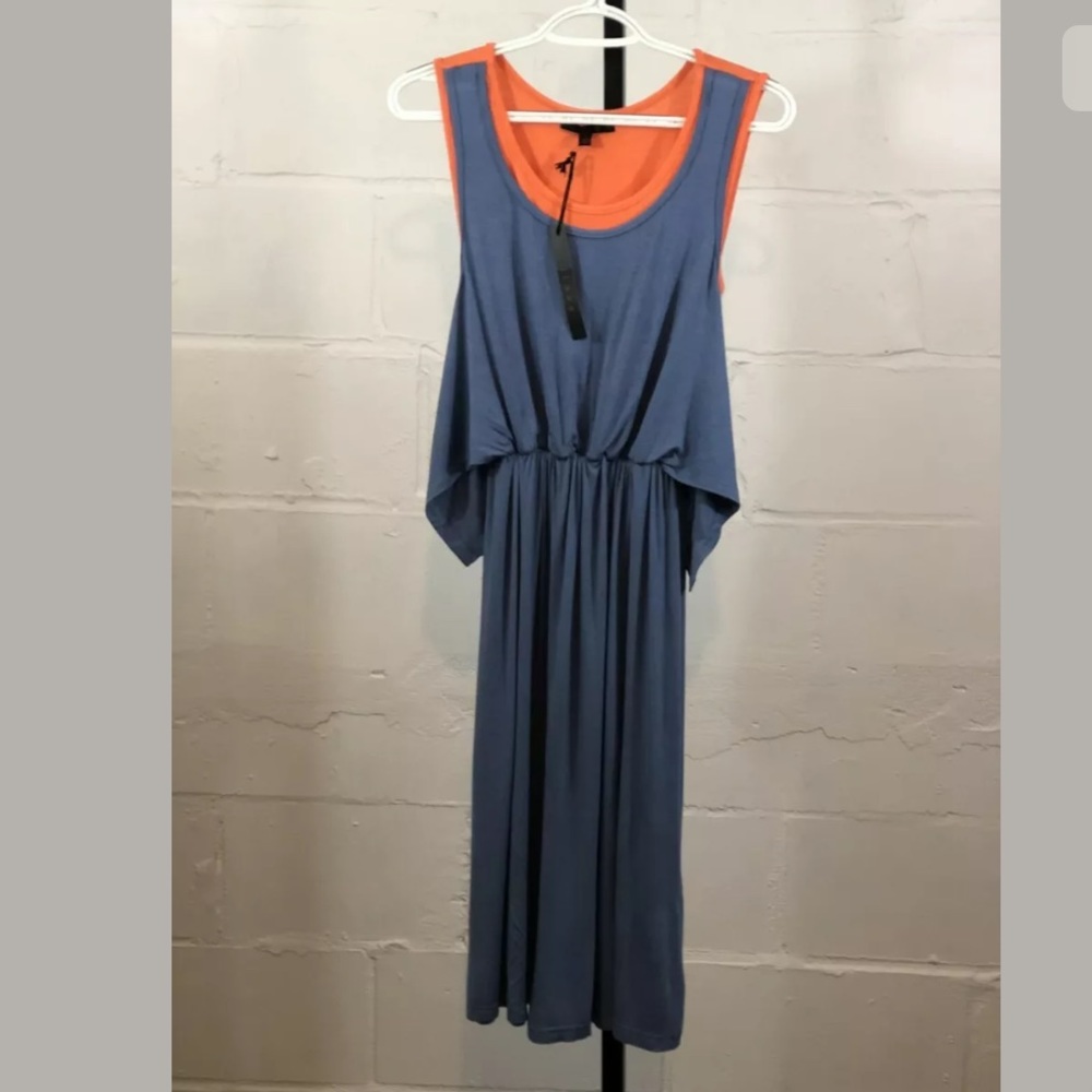 LIove Blue and Orange Fit Flare Sleeveless Dress